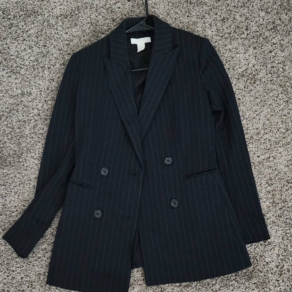 H&M Blue Pinstripe Suit Jacket